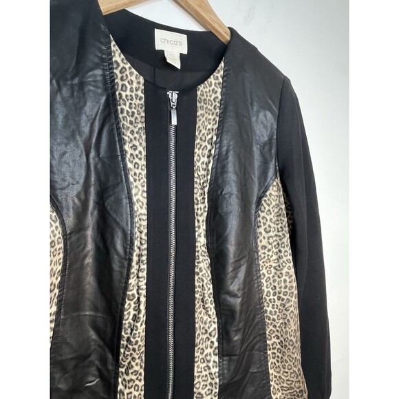 Chicos Travelers Leopard Vegan Leather Jacket Coat Size 0 US Small - Picture 2 of 8
